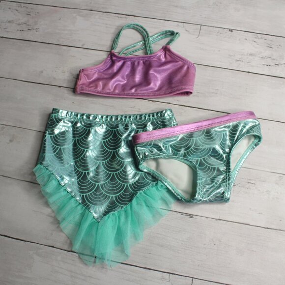 Wonder Nation Baby Girl Bikini Swimsuit Set Size 12 Months 3 Pc Mermaid - Picture 2 of 5